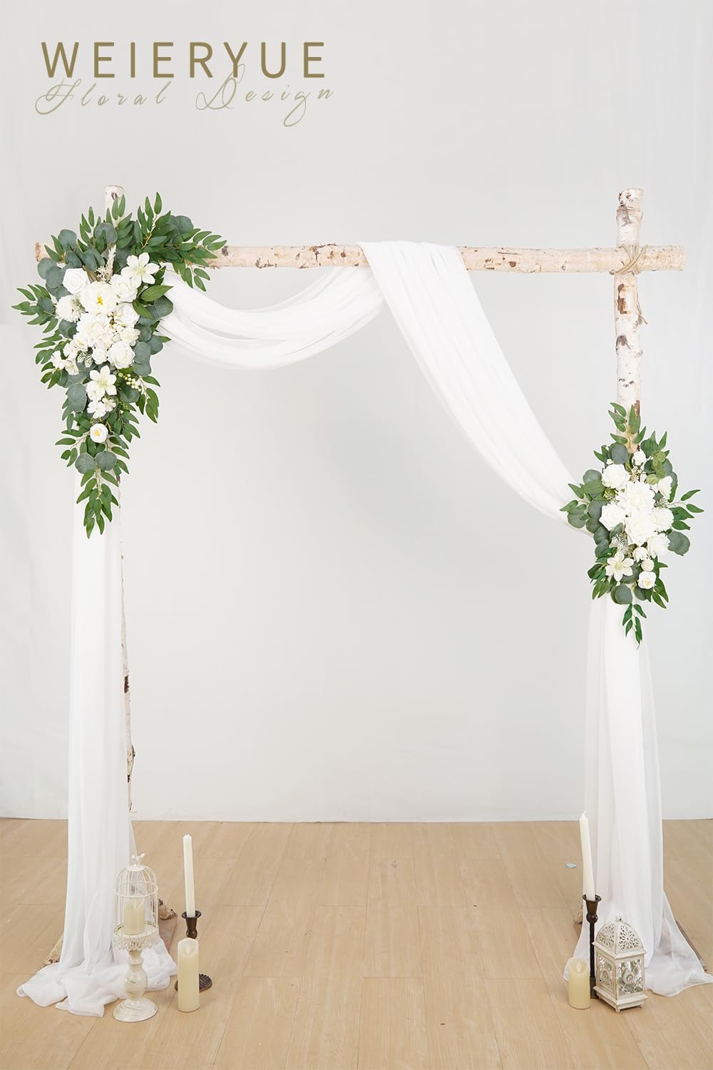 Artificial Wedding Arch Flowers Kit(Pack of 3),2Pcs Artificial Flower Arch Decor,1Pcs Sheer Drape for Wedding Ceremony Arbor for WeddingCeremony (Fairy White)