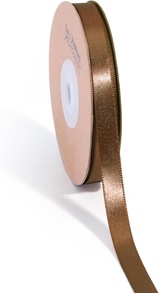 LaRibbons Brown Ribbon 3/8 Inch 25 Yards Luxury Double Faced Mocha Mousse Silk Ribbon for Flower Bouquet Crafts Gift Wrapping Wedding Party Decoration