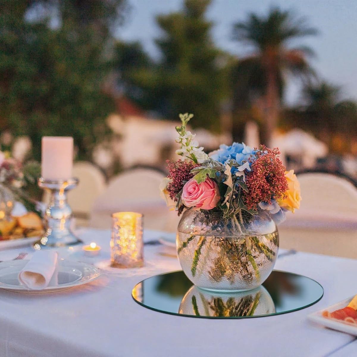 Round Mirror Centerpieces, Acrylic Circular Plates for Table Decoration, 15 Pack, Wedding Party Decor, Candle Tray (12inch)