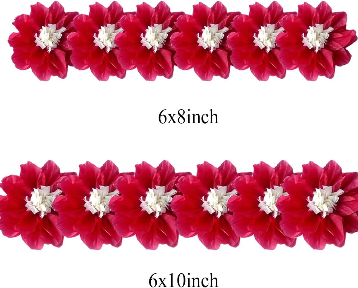 12pcs 8in 10in Paper Flowers Tissue Flowers Pom Paper Pom Poms Hanging Paper Flowers Wall Backdrop Wedding Party Flower Decorations DIY Art Craft Blooms for Birthday Baby Shower Nursey Decor red