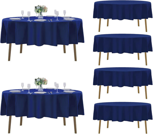 Fokitut 6 Pack Round Tablecloth, 90 Inch, Stain Resistant and Wrinkle Polyester Table Cloth, Fabric Table Cover for Kitchen Dining, Wedding, Party, Holiday Dinner-Royal Blue