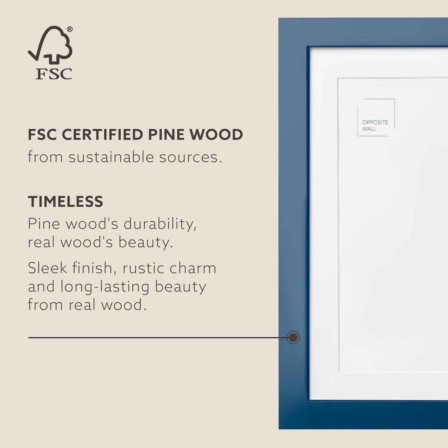 Opposite Wall - 20x28 in, 50x70 cm - Real Wood Blue Picture Frame - Lightweight, Versatile & Shatterproof - Wall Hanging Poster or Photo Frame - Wall Decor for Office, Gallery & Home