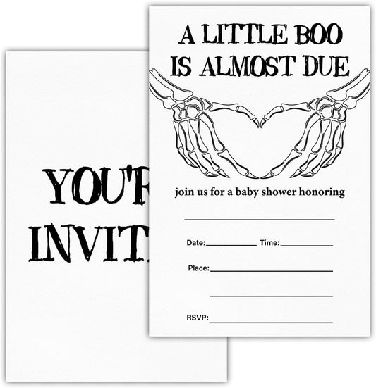 Halloween Baby Shower Party Invitations, Gothic Skeleton Spooky Baby Shower Party Fill in Invites Cards With Envelopes (20 Count) Double Sided Design, a Little Boo Is Almost Due