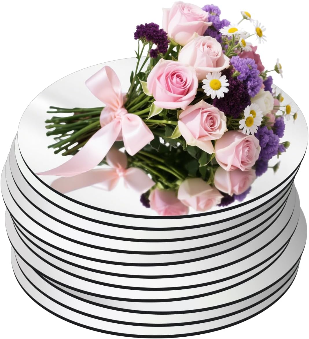 11Pack Round Mirror Centerpieces for Tables, Acrylic Circle Mirror Tiles Non Glass Mirror, for Bedroom Bathroom Living Room Wall Decor Tray Candle Wedding Table Centerpiece Decor, 2mm Thick (8inch)