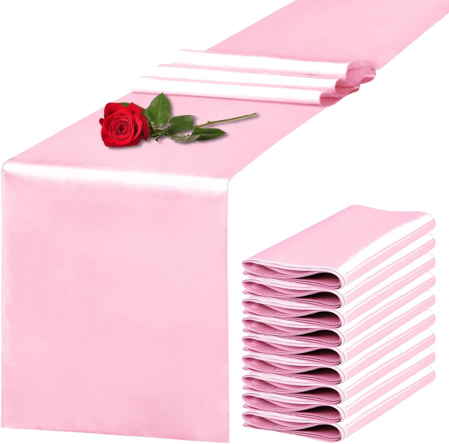 10 Pack Satin Table Runner 12 x 108 Inch Long Pink Silk Table Runner for Wedding Party Banquet Birthday Decoration