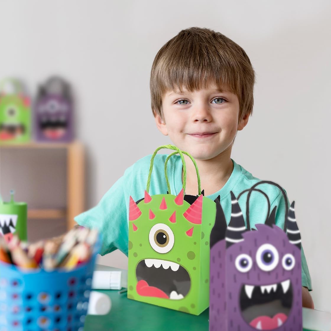 Cheerland Monster Gift Bags Halloween Goodie Bag Monster Party Favors Bag Summerween Candy Treats Paper Goody Bags Cartoon Themed Birthday Party Decorations Treat Inc Kids Theme Party Supplies 4 Pcs