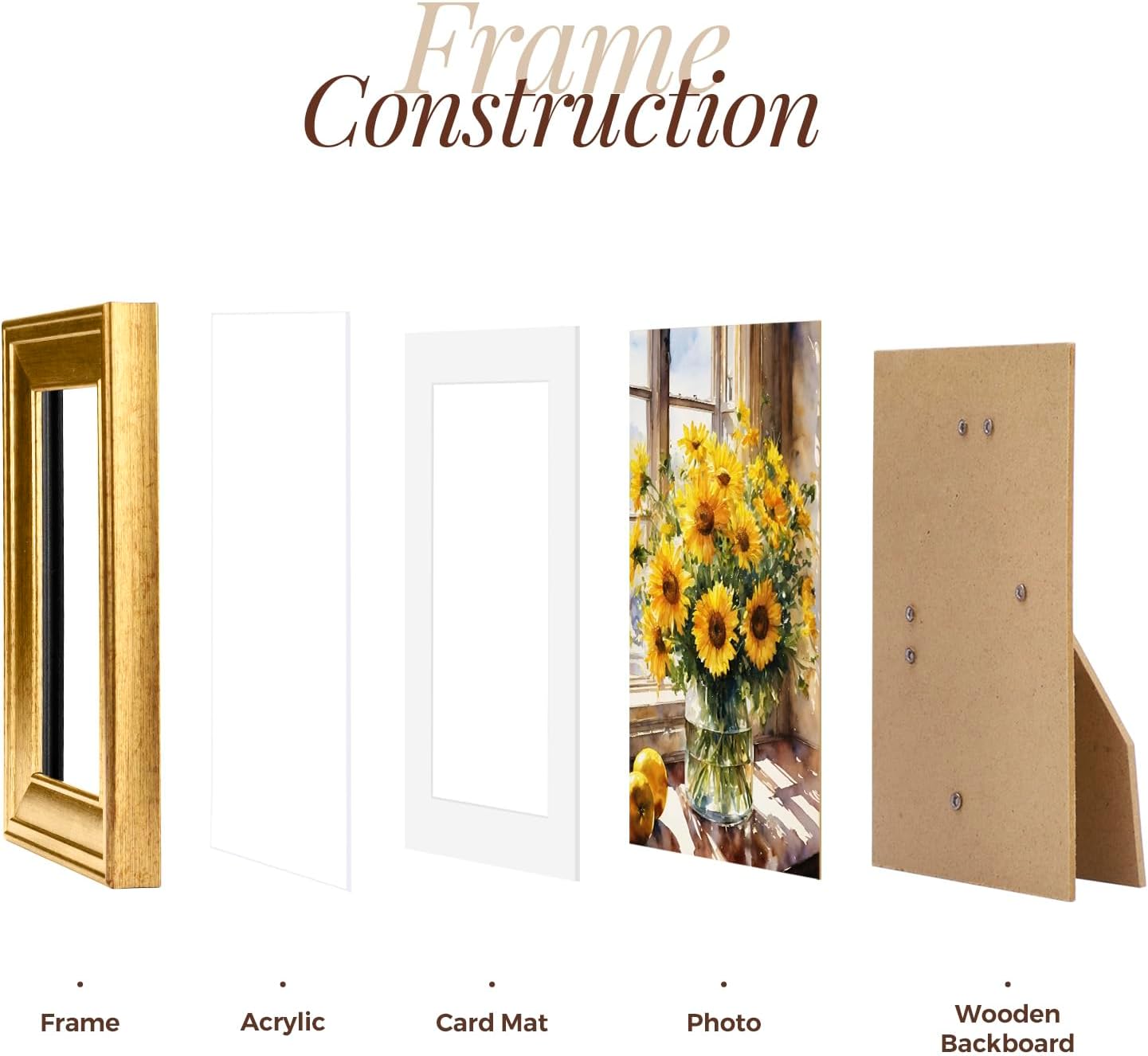 TWING 8x10 Gold Picture Frames Set of 6,Rustic Gold Frames Display Pictures 5x7 with Mat or 8x10 without Mat,Tabletop Display and Wall Mounting Collage Photo Frame Set for Wall Gallery