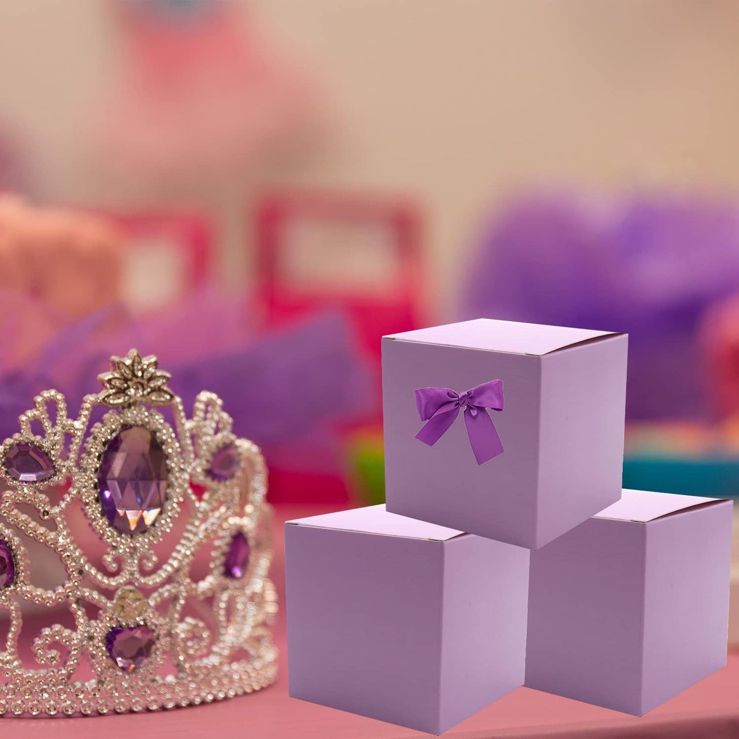 25 Pcs Purple Paper Gift Boxes, Small Candy Treat Boxes Bulk, 3x3x3 inch Gift Box with Lids for Party Favors, Birthday Gifts, Wedding Gifts