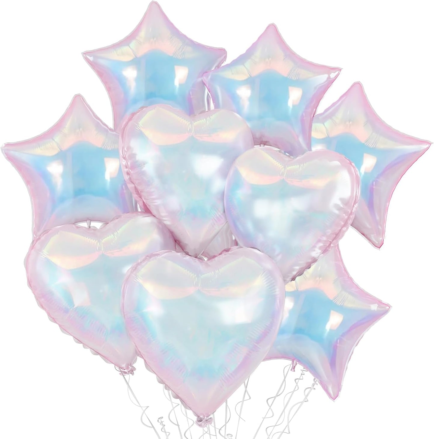 9Pcs Iridescent Foil Balloons, 18in Heart Star Iridescent Balloons Large Holographic Clear Foil Balloon for Birthday Baby Shower Mermaid Rainbow Bachelorette Wedding Party Decorations
