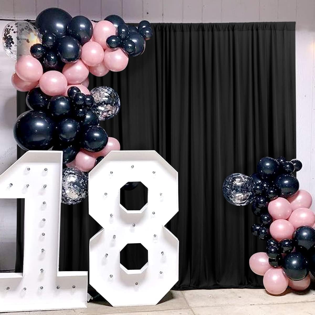 AK TRADING CO. 10 feet x 10 feet IFR Polyester Backdrop Drapes Curtains Panels with Rod Pockets - Wedding Ceremony Party Home Window Decorations - Black (Pack of 12)