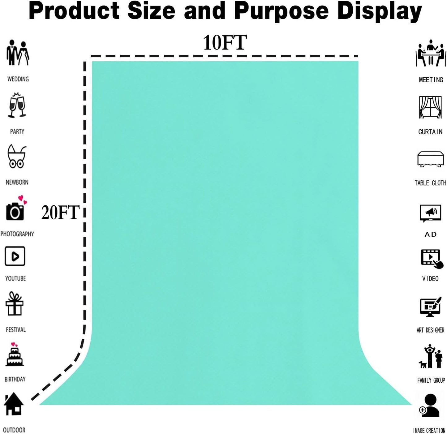 10x20FT Large Light Blue Screen Backdrop for Photography, Chromakey Blue Photo Background Curtain Seamless for Video Meeting Photoshoot Party