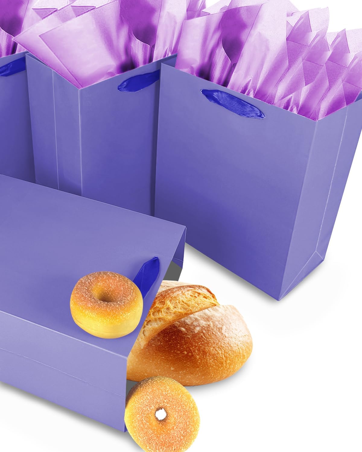 Gcardist Violet Gift Bags with Tissue Paper for Wedding, Birthday, Party Supplies-7.9"x4.3"x9.6" Medium Size Cardboard Gift Bags（5pcs Bags +10pcs Tissue Paper ）