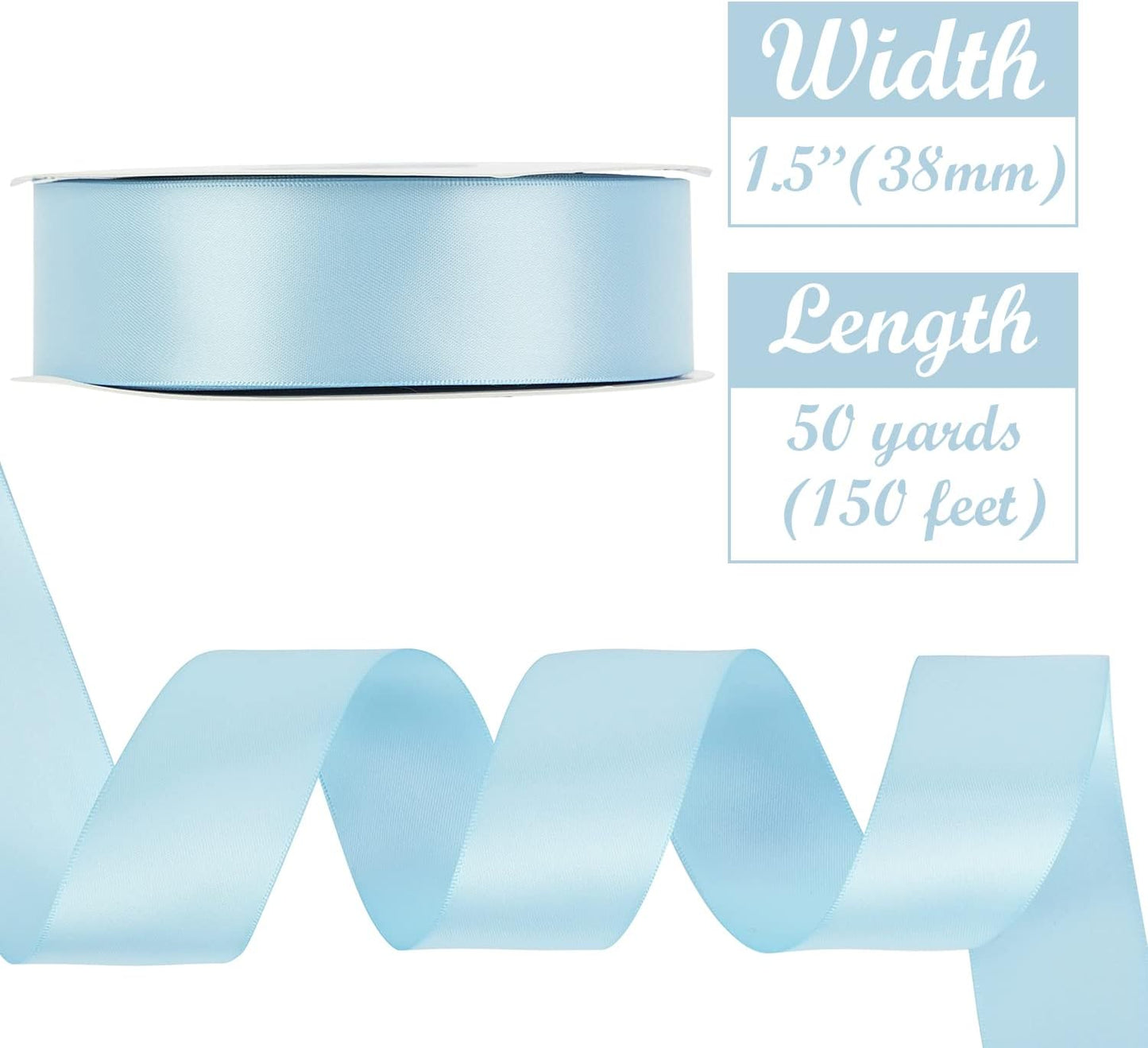 HUIHUANG Baby Blue Satin Ribbon - 1.5 inch Double-Faced, 50 Yards for Gift Wrapping, Flower Bouquets, Invitations, Baby Showers & Bows