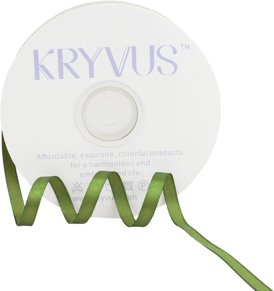 Olive Green Satin Ribbon 1/4 inch X Continuous 50 Yards, Single Face Polyester Ribbon Perfect for Gift Wrapping, Flower Bouquet, Wedding Decor, Crafts, Bow Making, Sewing and More