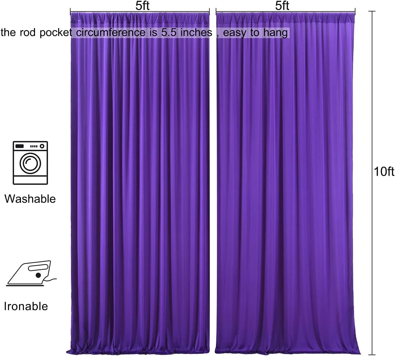 AK TRADING CO. 10 feet x 10 feet Purple IFR Polyester Backdrop Drapes Curtains Panels with Rod Pockets - Wedding Ceremony Party Home Window Decorations