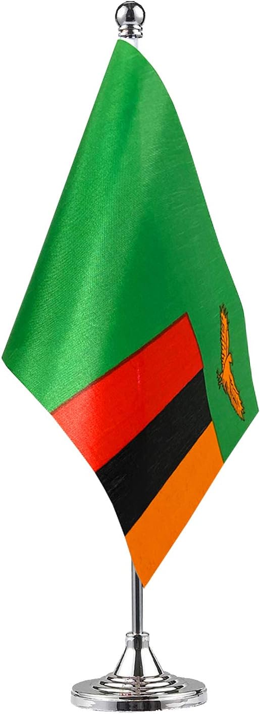 GentleGirl.USA Zambia Table Flags,Stick Small Mini Zambian Flag Office Desk Flag on Stand with Stand Base, International Festival Decoration,Zambian Theme Party Decoration,Home Desk Decoration