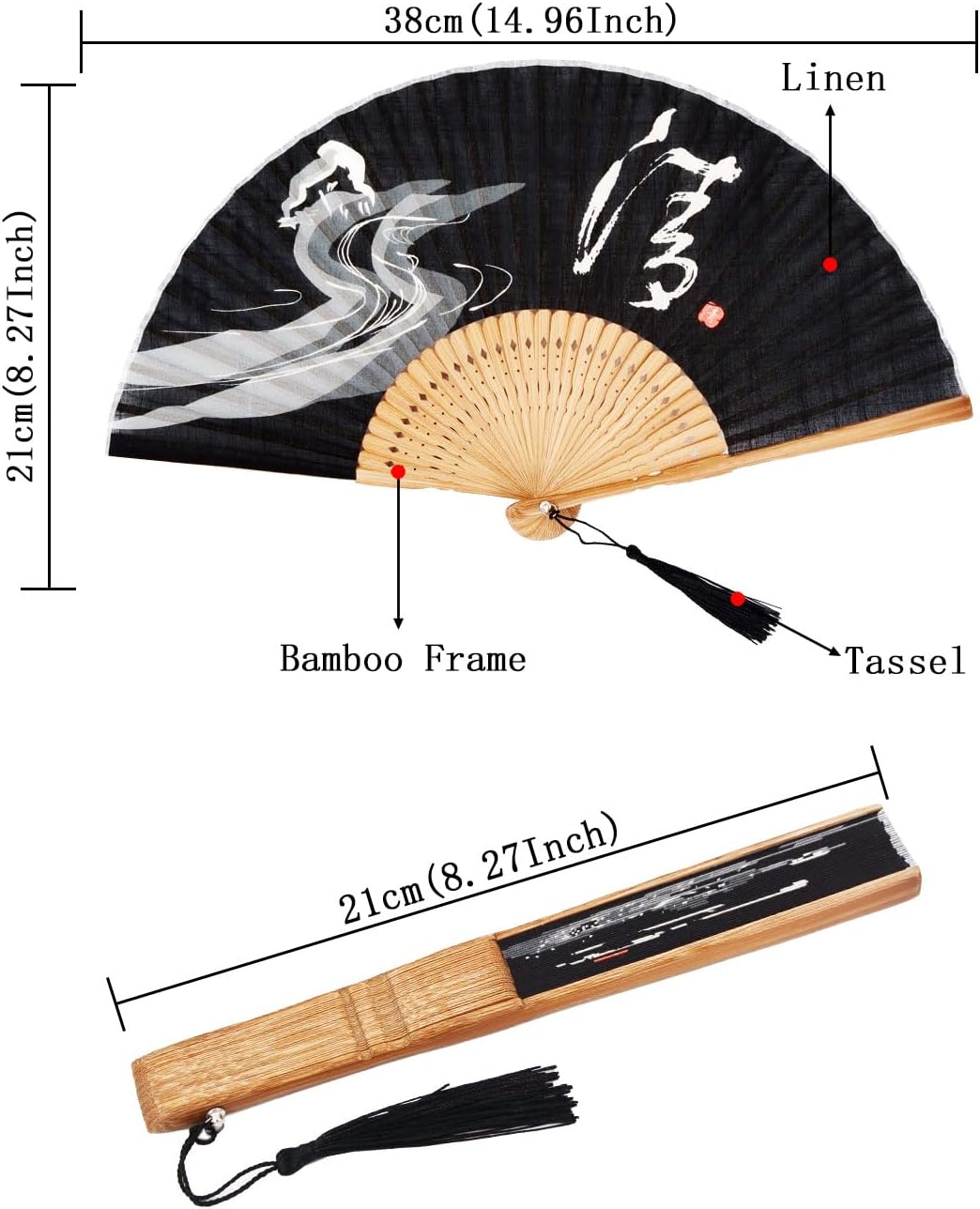 Amajiji Small Folding Hand Fan for Women, Chinese Japanese Vintage Style Bamboo Silk Fans for Party Wedding Dancing Decoration Gift Performance (AM-30)