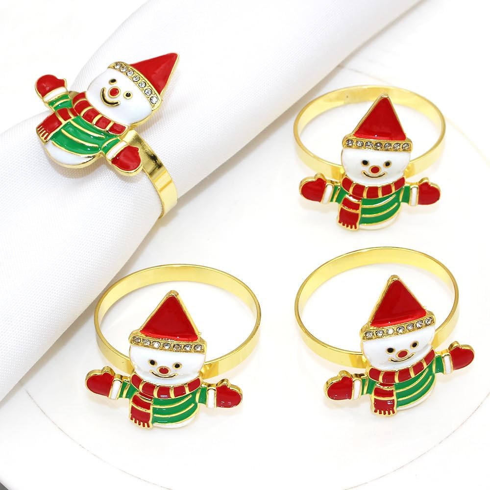 Snowman Napkin Rings Set of 6, Christmas Party Napkin Holder Buckles, Thanksgiving Xmas Napkin Rings (Red, One Size)