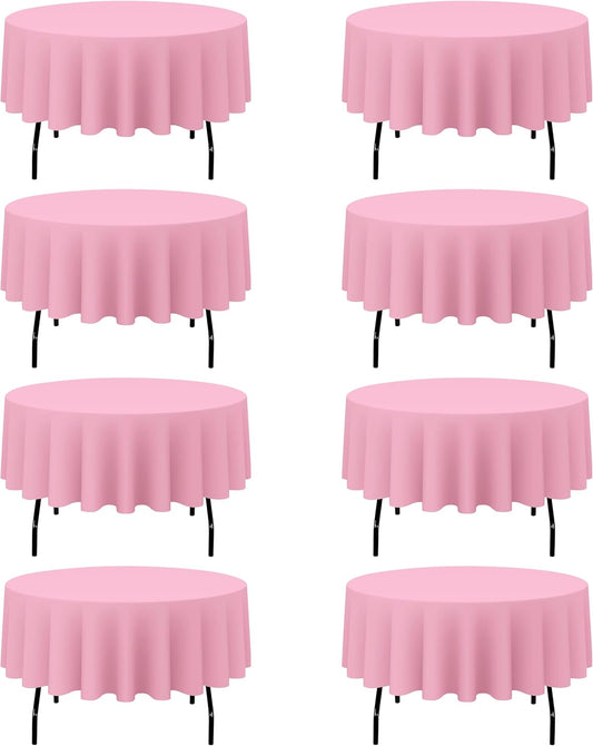 BRILLMAX 8 Pack Pink Round Tablecloths 90 Inch - Circle Bulk Linen Polyester Fabric Washable Table Cloth Cover for Wedding Reception Banquet Birthday Party Buffet Restaurant