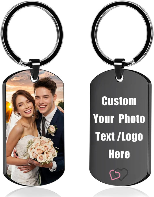 Custom Keychain with Picture, Personalized Keychain with Engraving Photo/Text for Dad, Mom
