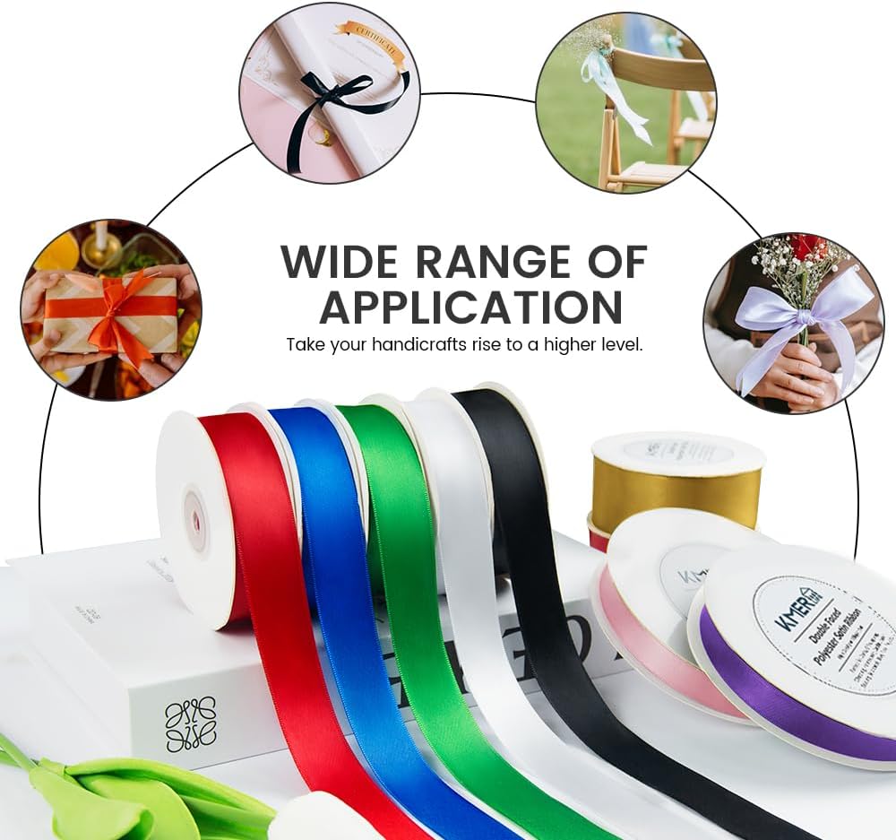 KMER LIFE 5/8 inch x 25 Yards Double Faced Polyester Ivory Satin Ribbon, Perfect for Gift Wrapping Very Suitable for Weddings Party Hair Bow Invitation Decorations and More