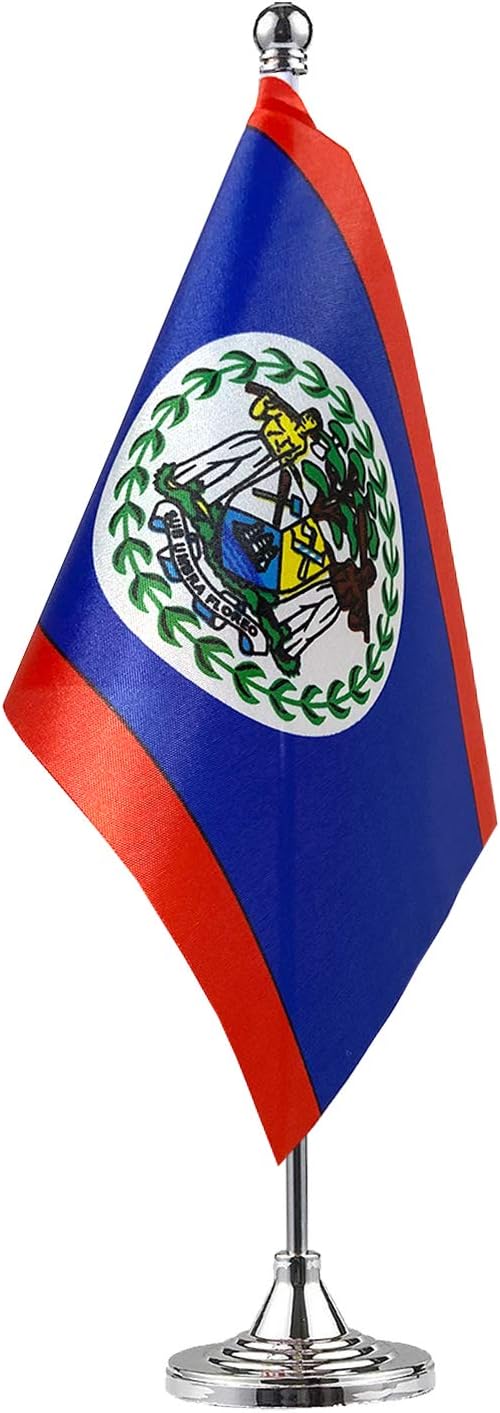 GentleGirl.USA Belize Table Flags,Stick Small Mini Belizeans Flag Office Desk Flag on Stand with Stand Base, International Festival Decoration,Belize Theme Party Decoration,Home Desk Decoration