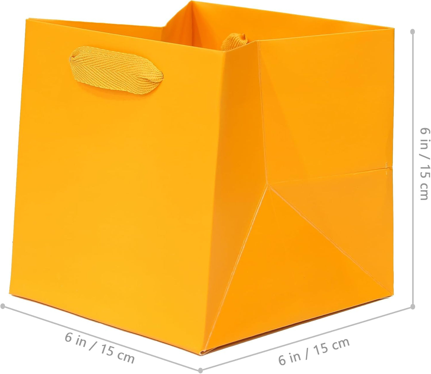 Orange Paper Gift Bag Small Square Bottom Kraft Paper Bags with Handles for Halloweens Wedding Baby Shower Birtyday Party (Orange, 6 x 6 x 6 in, 10 CT)