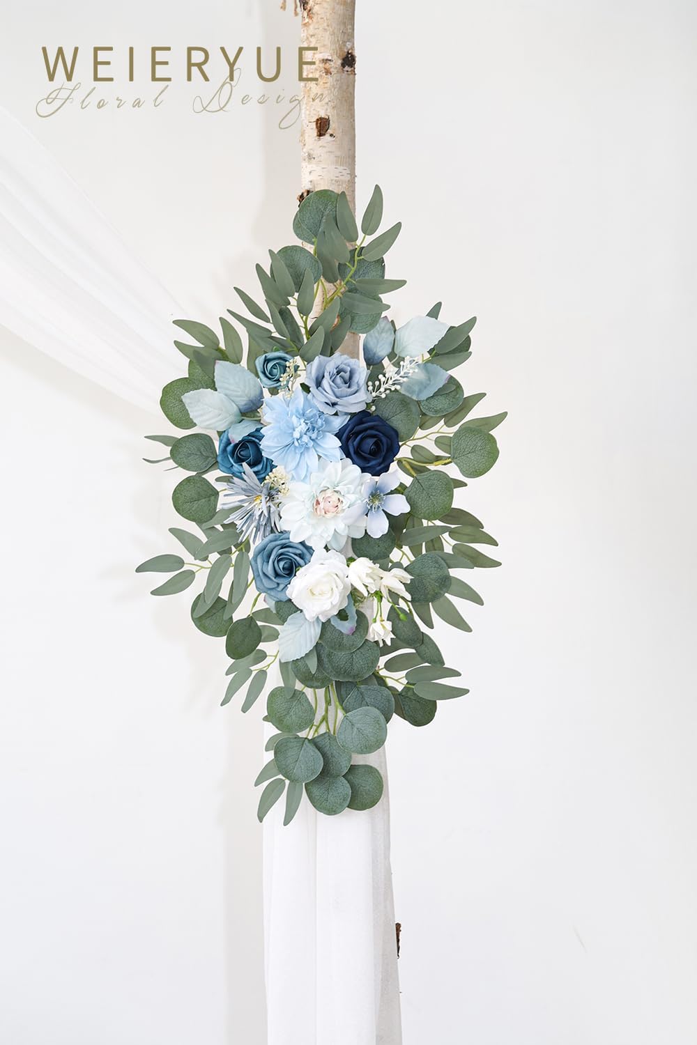 Artificial Wedding Arch Flowers Kit(Pack of 3),2Pcs Artificial Flower Arch Decor,1Pcs Sheer Drape for Wedding Ceremony Arbor for WeddingCeremony (Blue)