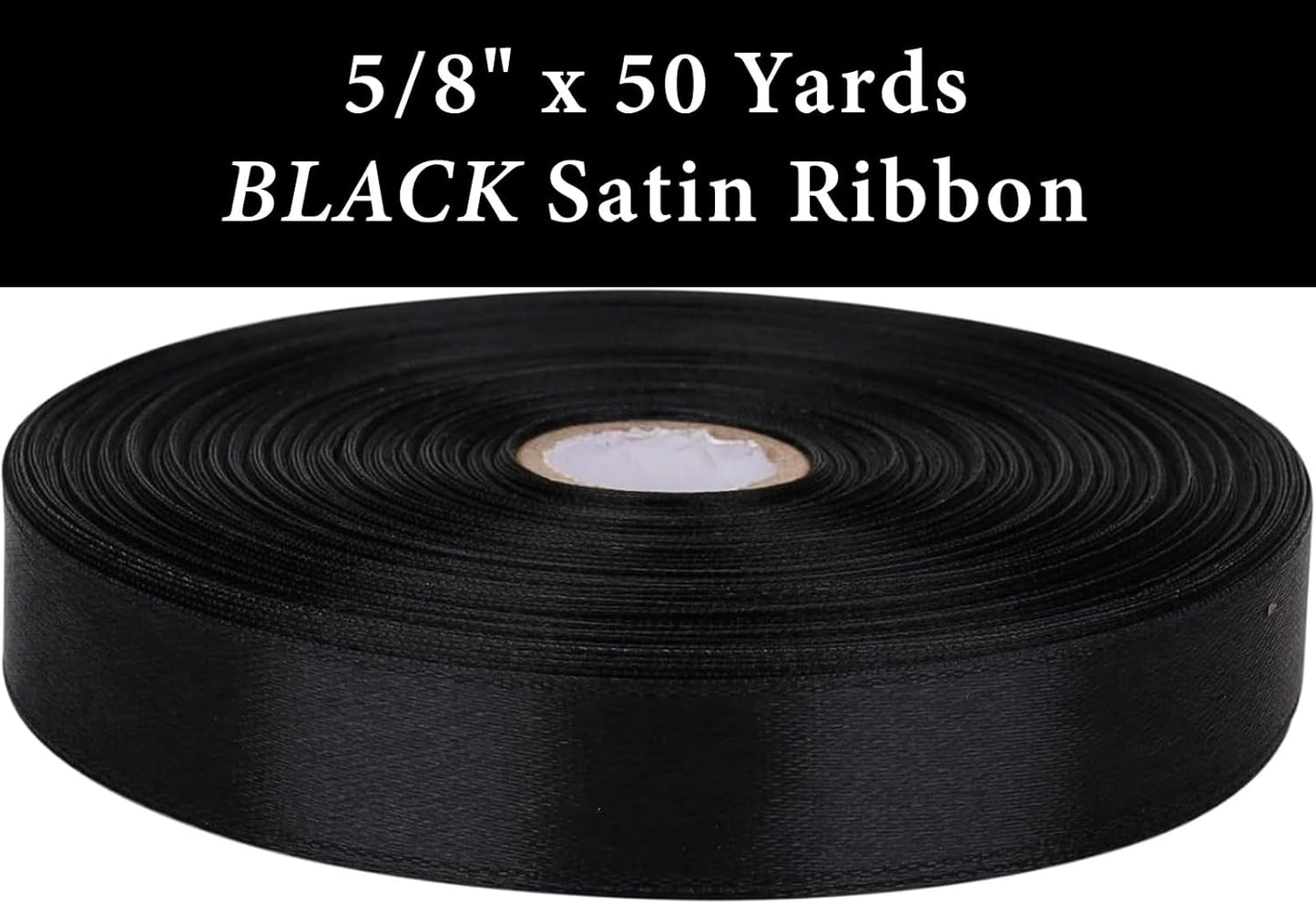 5/8" x 50 Yards Black Satin Ribbon Single Faced Fabric Ribbons for Gift Wrapping, Crafting, Bows Making, Sewing, Wedding, Home Decor