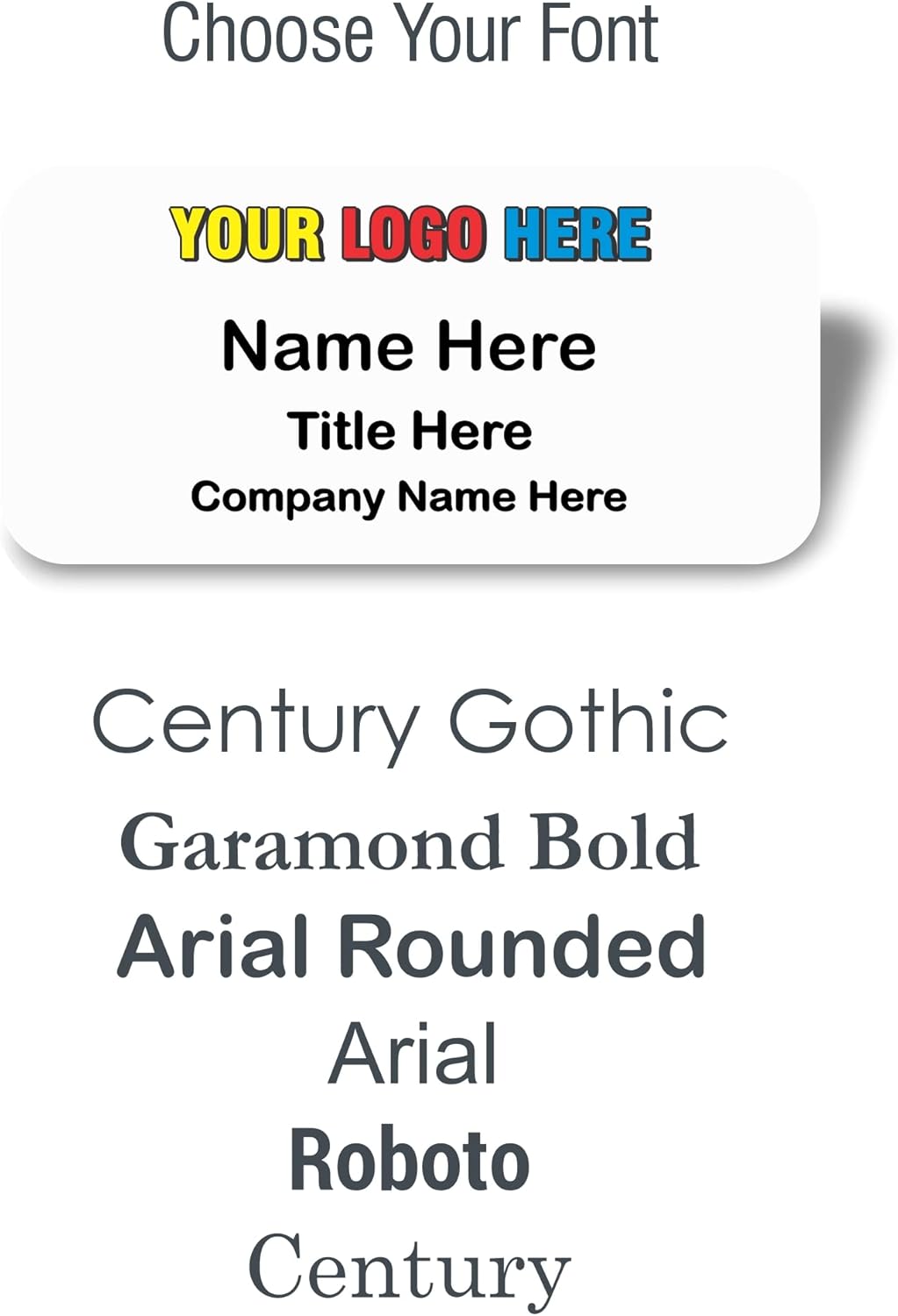 Custom Name Tag with Logo - Personalized Name Badge with Magnet Backing - Choose Your Size and Color (White Metal 3"x1.5" - Logo on Top)