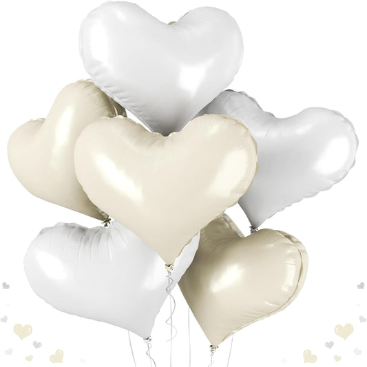 24 Inch Cream and White Heart Balloons, Cream Heart Shaped Foil Balloons, White Helium Balloon for Boho Neutral Valentines Day Bridal Shower Anniversary Wedding Birthday Party Decorations