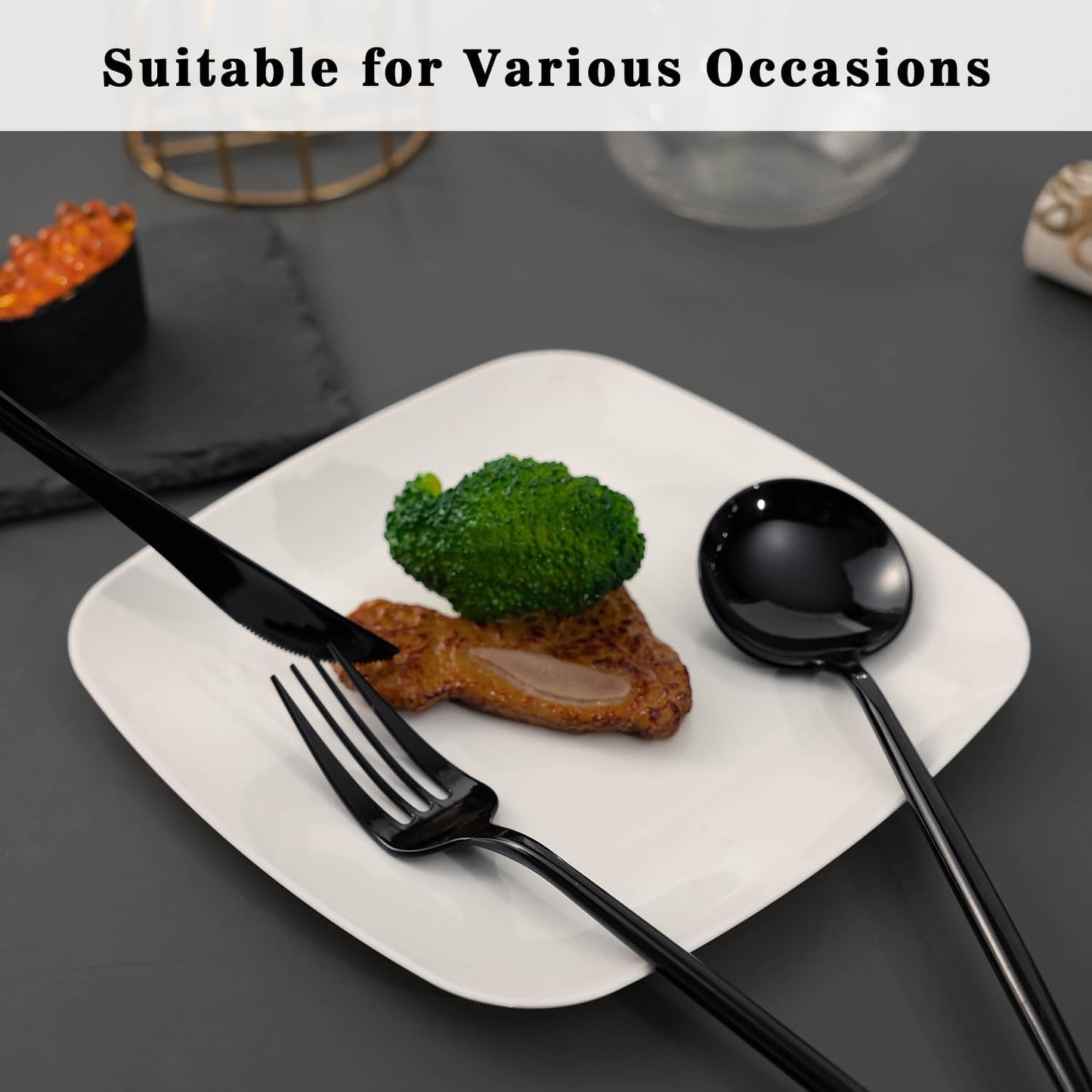 180PCS Black Plastic Silverware,Heavy Duty Disposable Utensils Include 60 Forks,60 Spoons and 60 Knives,Black Cutlery Plastic Silverware Sets for Party, Birthday,Wedding