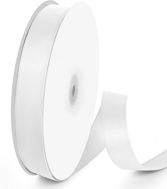 100 Yards 1 inch Grosgrain Ribbon, Solid Color Fabric Ribbon Perfect for Gift Wrapping, Wedding, Handmade Bows, Floral Bouquets and Party Decoration(White)