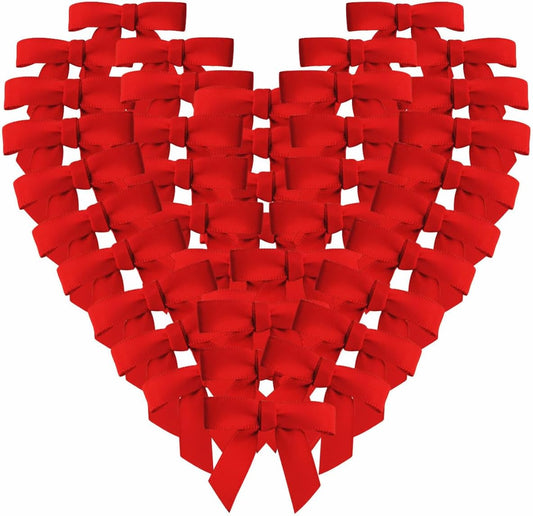 50pcs 1-1/2" Mini Red Satin Ribbon Bows for Christmas Decoration Gift Packing (Red)