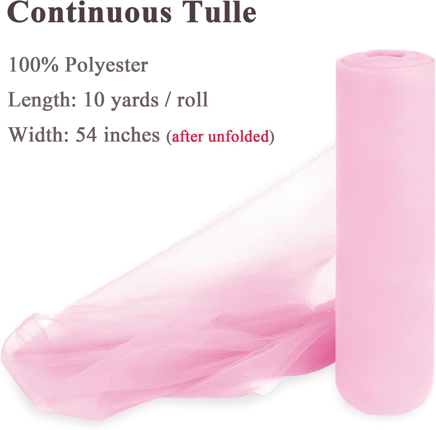 Soft Pink Tulle Fabric Rolls 54 Inch x 10 Yards Large Mesh Tull Bolt for Wedding, Garden Netting, Tutu Skirt, Party Decoration and Craft Supplies