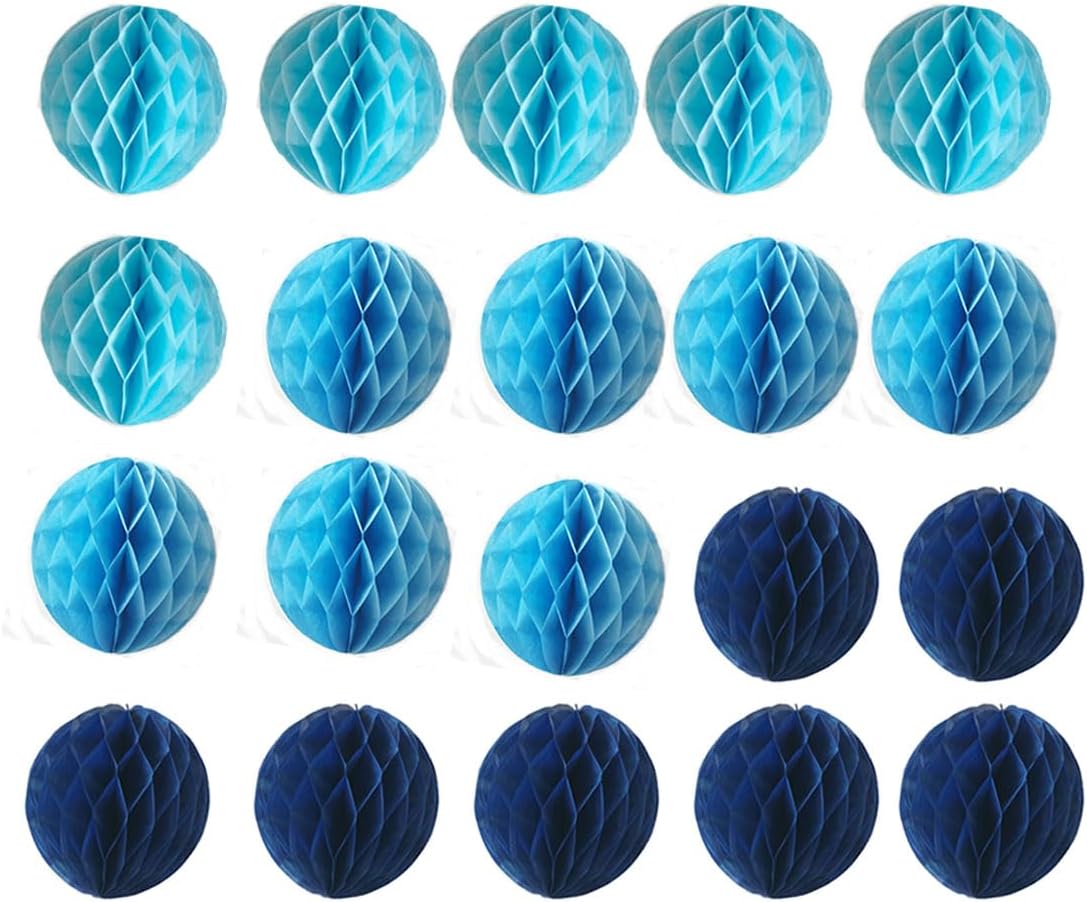 20pcs Honeycomb Flower Balls Party Honeycomb Balls Decoration Paper Flower Balls Tissue Paper Flower Ball Pom Poms Ball for Birthday Wedding Home Decor (6inch, Blue Set)