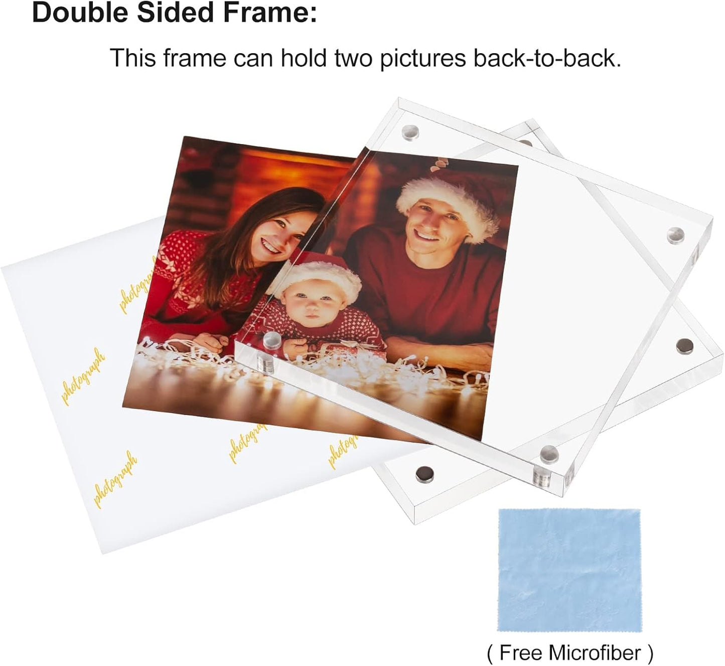 Boxalls 4x4 Inches Acrylic Picture Frames - 5 Pack, Clear Frameless 4x4 Photo Frames with Magnetic, Double Sided Transparent Desktop Frame (5 Pack)