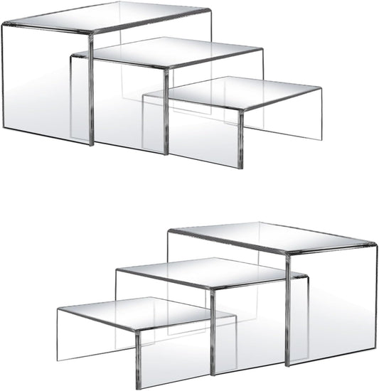 6 Pcs Acrylic Display Risers, 2 Sets Small Size Clear Shelf Riser, 0.15" Thick Acrylic Risers Display Stands, Clear Risers for Dessert, Cupcake, Candy, Figure Jewelry Showcase