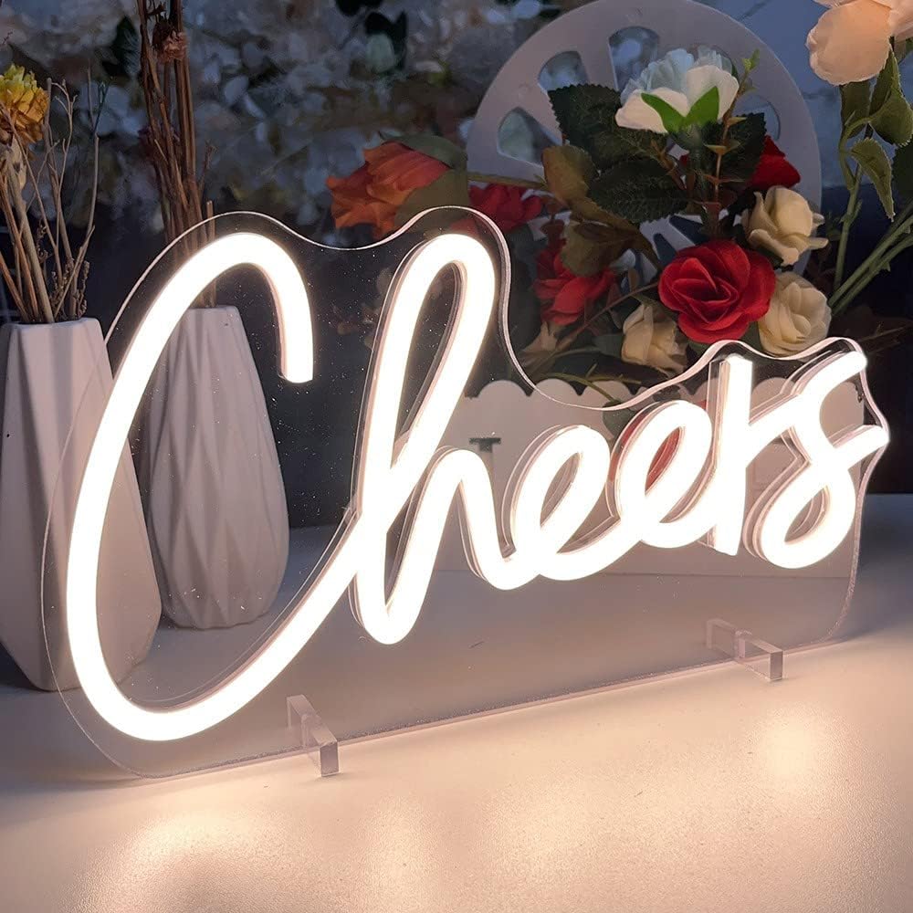 Cheers Table Number Neon Sign Desk Lamp Night Light Wedding Letter LED Neon Sign Wedding Table Decorations Neon Light Bedroom Home Room Decor Christmas Party Warm White USB 30×16.3 CM