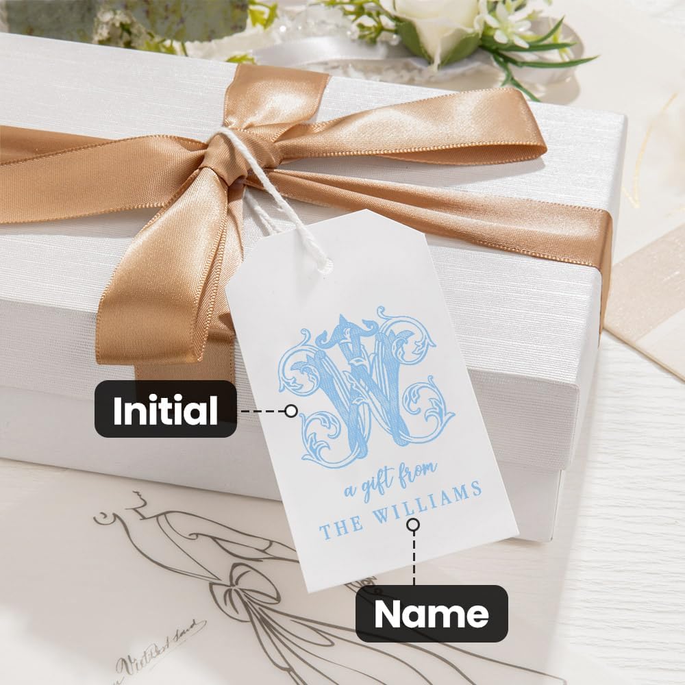 callie Personalized Monogrammed Gift Tags with String Attached, Custom Name White Paper Gift Tags for Wedding Favors, Birthday, Bridal Shower, 24PCS