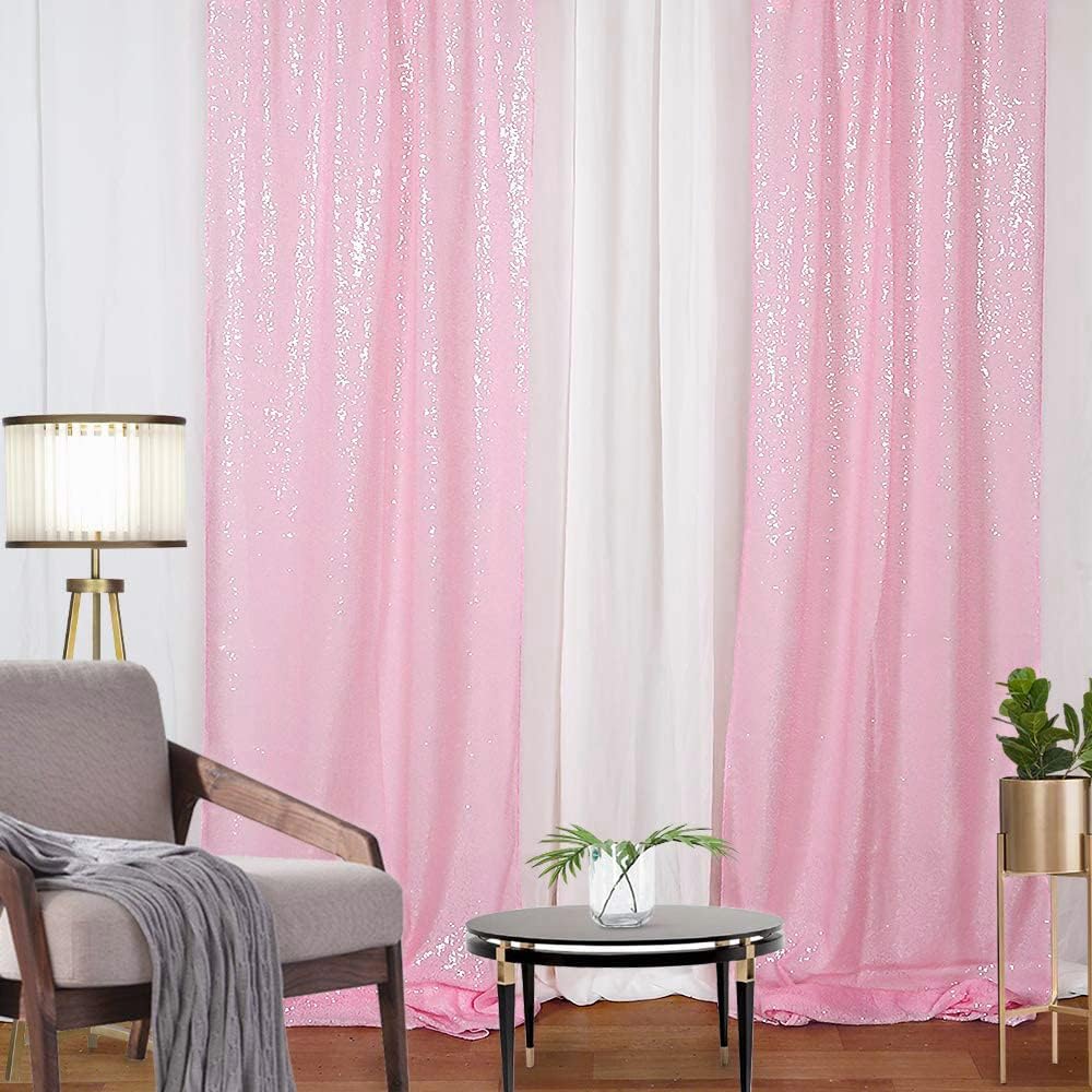 Pink Sequin Backdrop Curtains 2FTX8FT 2 Panels Sparkly Background Drapes for Backdrop Party Birthday Wedding Decor