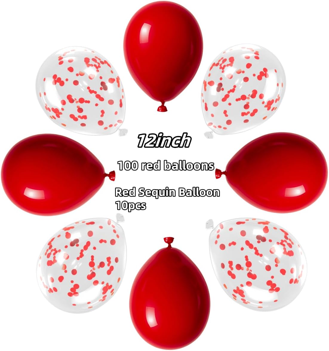 100 Pcs Red Balloons 12 inch and 10 Pcs Red confetti Suitable Balloon Total 110 for Wedding, Graduation, Birthday Balloon Party Decoration
