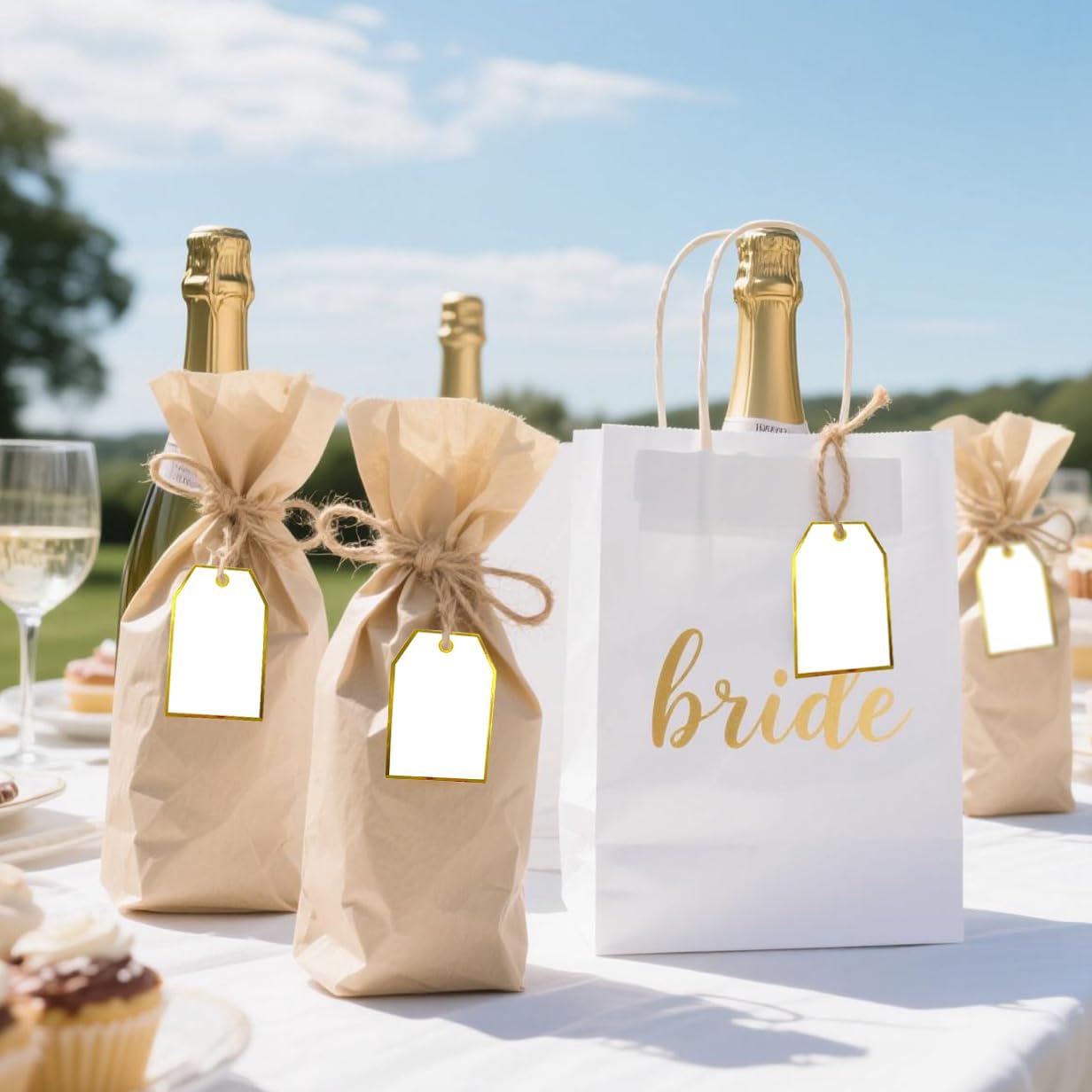 100Pcs Gold Gift Tags with String Attached Foil Gold Frame Large White Paper Gift Tags Presents with 65 Ft Jute Twine for Christmas Holiday Baby Shower Wedding Birthday Gift Wrap Tags