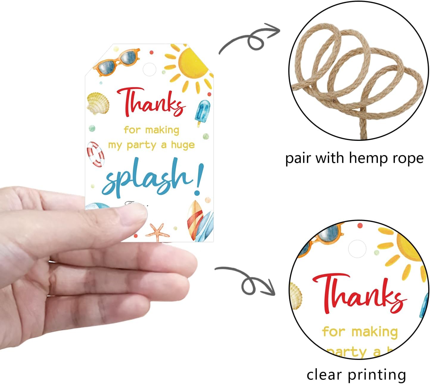 50pcs Summer Beach Thank You Tags for Swimming Themed Party Favors, Summer Gift Label for Hawaiian and Beach Party Decoration (Beach)