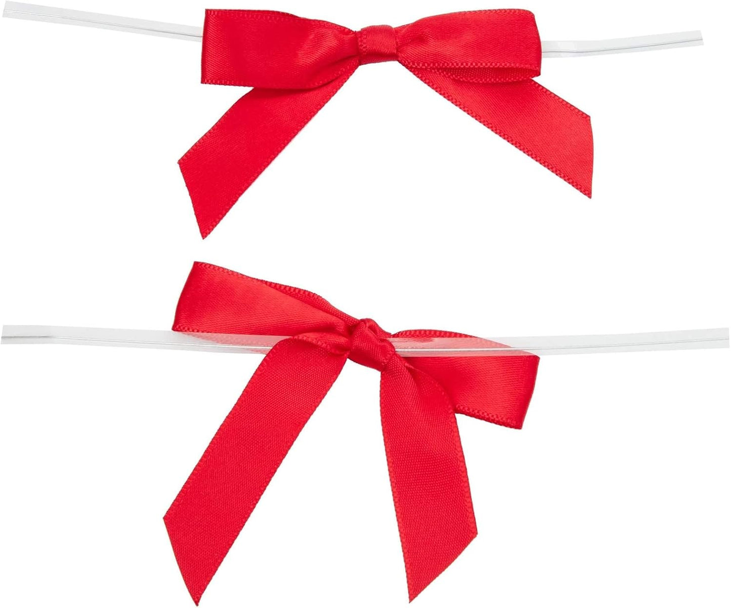 Juvale Twist Tie Gift Bows - 100 Pack, 2.5 x 3 in, Red - Pre-Tied Satin Ribbon - Mini Bows for Crafts, Gift Wrapping & Cake Decoration