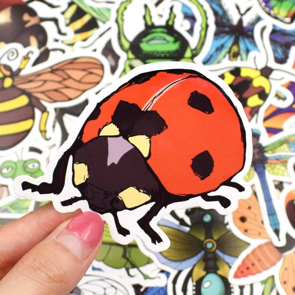 QTL Bug Stickers for Kids Insect Stickers for Water Bottle Bug Party Favors Gifts for Boys Girls Waterproof Vinyl Pack 50Pcs