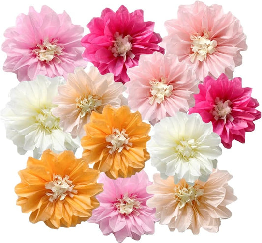 12pcs 10in 12in Paper Flowers Tissue Flowers Pom Paper Pom Poms Hanging Flowers Wall Backdrop Wedding Party Flower Decorations DIY Art Craft Blooms for Birthday Baby Shower Nursery Decor Multi