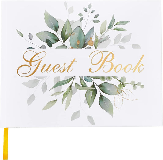 TRULIVA Wedding Guest Book - Guest Sign in Book - Wedding Reception Registry Book - Hard Cover, 7" x 9" (Eucalyptus Gold Foil, Book)
