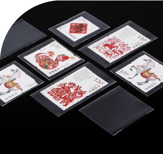 Philatelic Supplies OPP Stamp Protection Bags 8 Models, 95 pcs Each, Total 760 Stamps for Collection, philatelic Storage and Display Stamp Collecting Supplies