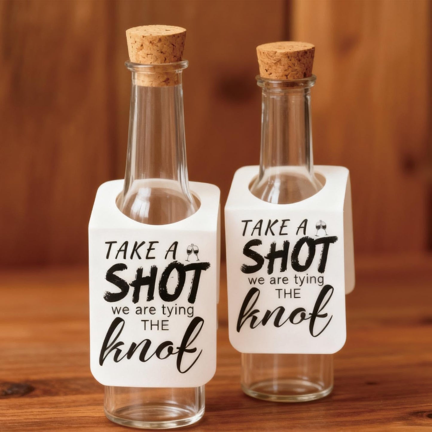 Take a Shot We are Tying (Or Tied) The Knot Tags with Hanging Hole Rectangle Kraft Paper Card Decorative Knot Tags for Engagement Party Wedding Decor, Bridal Party Gifts (Rectangular White)